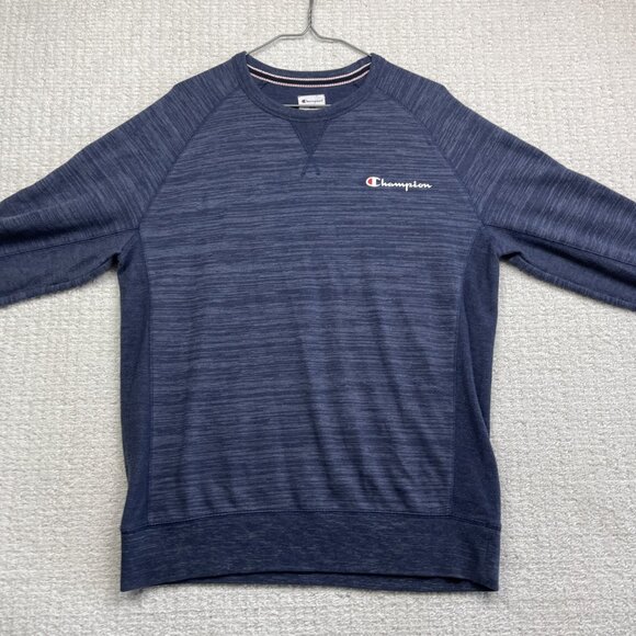 Champion Sweatshirt Men's M Long Sleeve Embroidered V-Stitch Crew Neck Navy - Picture 8 of 12